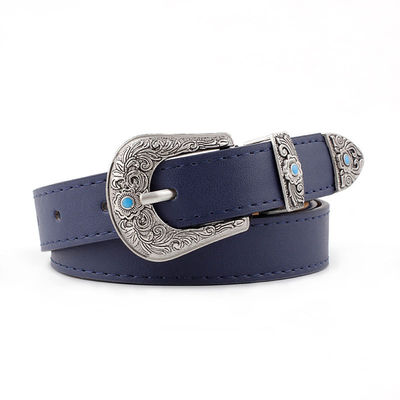 Metal Engraved Buckle Pu Leather Belts Ladies 107cm Bohemian Style Fashion