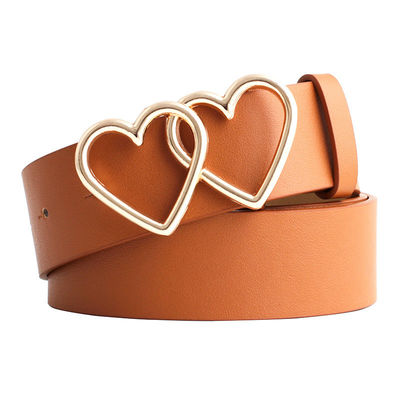 Ladies 107cm Faux Leather Belt Heartdouble Buckle Waist Belt